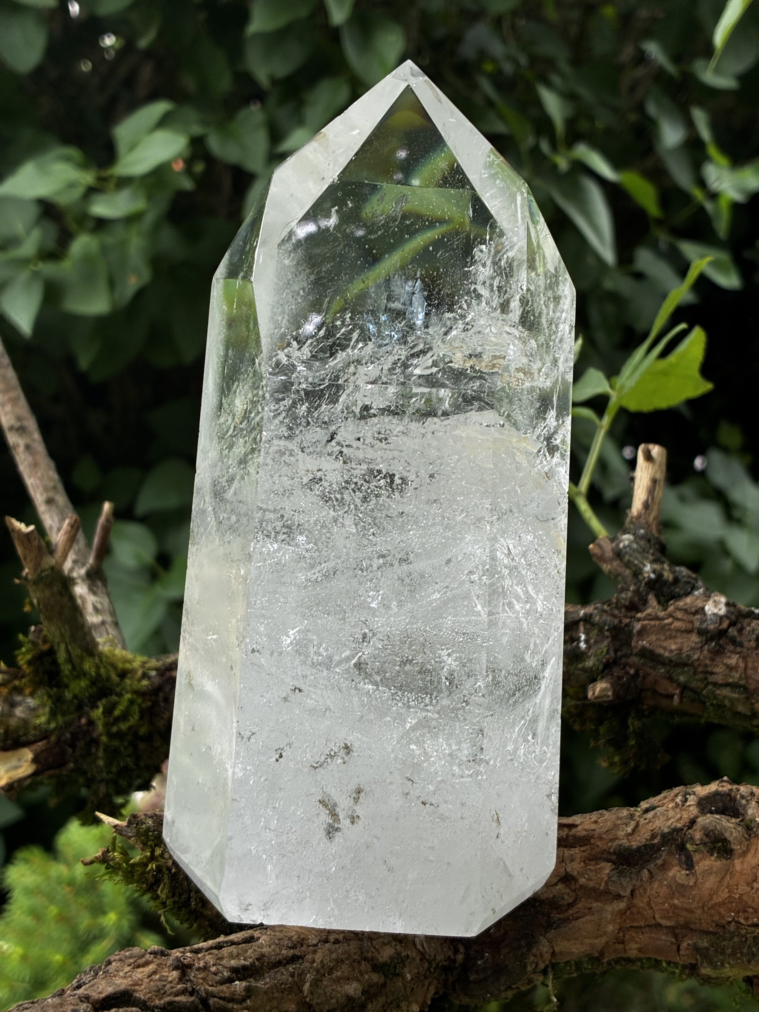 Water Clear Quartz Receiver Crystal Point with Rainbows 938g