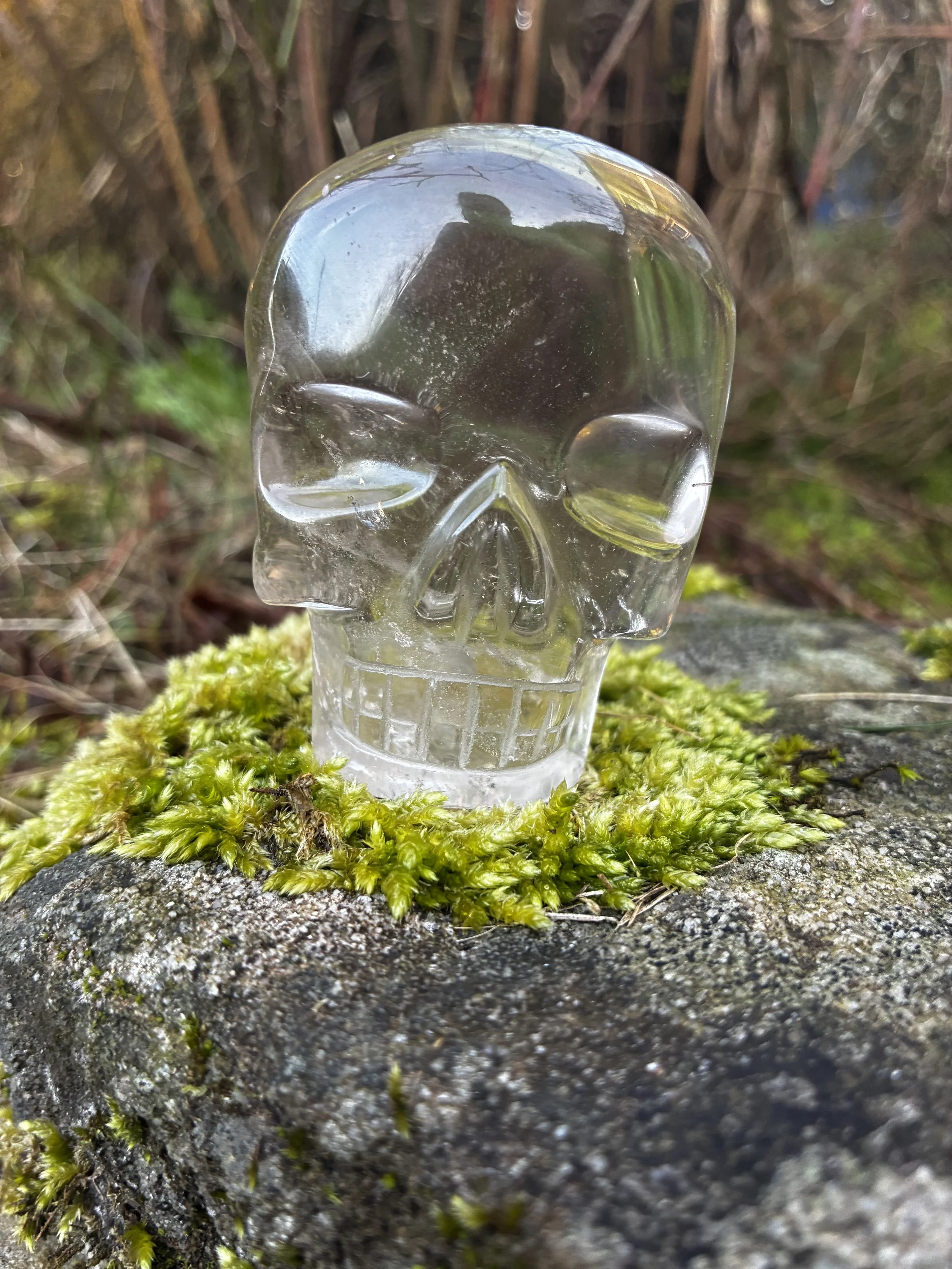 Brazilian Carved Skull Palmstone in Clear Quartz, 147g