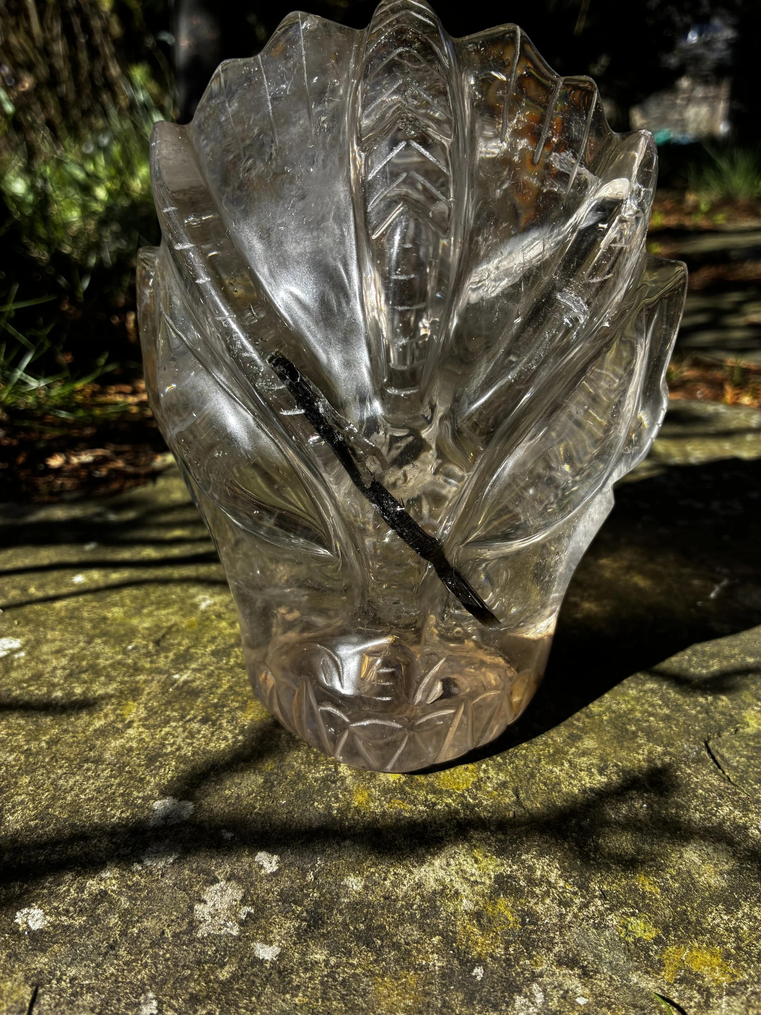 Brazilian Carved Standing Dragon with Black Tourmaline Inclusions & Rainbows, 1740g