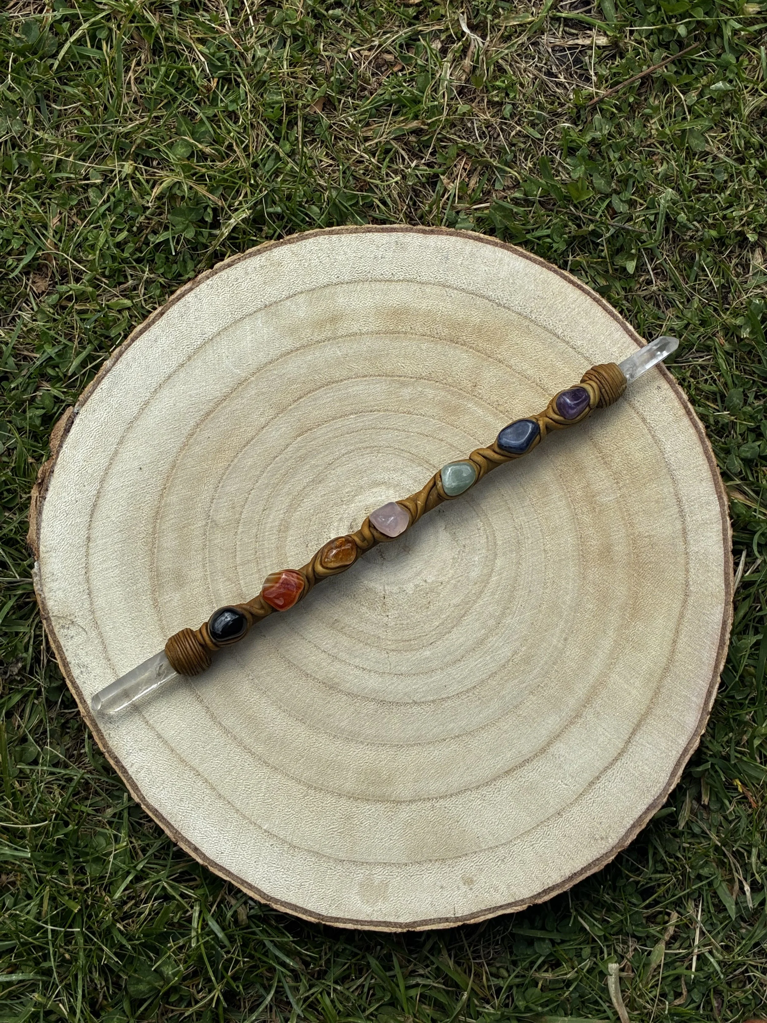 Chakra Wand – 7 Tumbled Stones with Quartz Points, Double Terminated