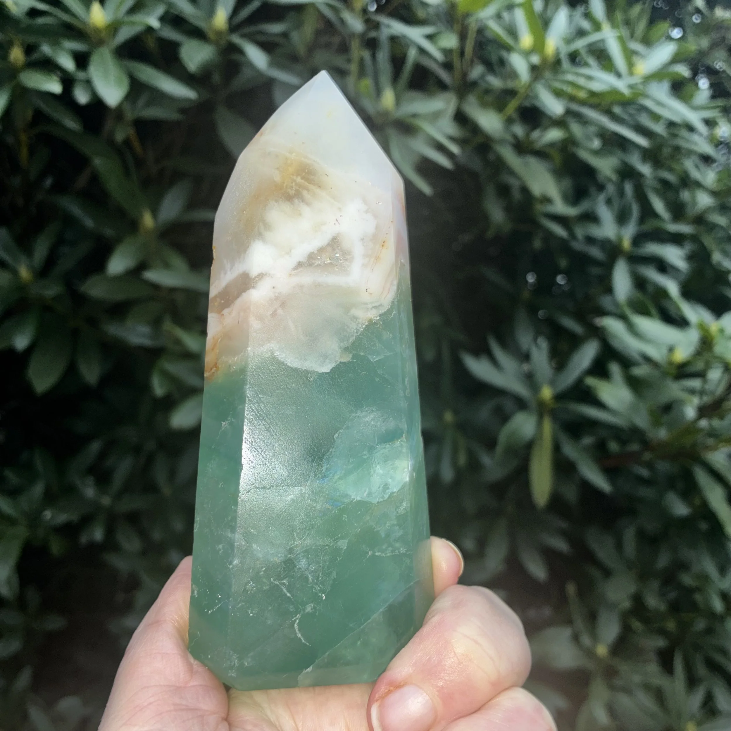 Large Green and White Fluorite Point, 470g