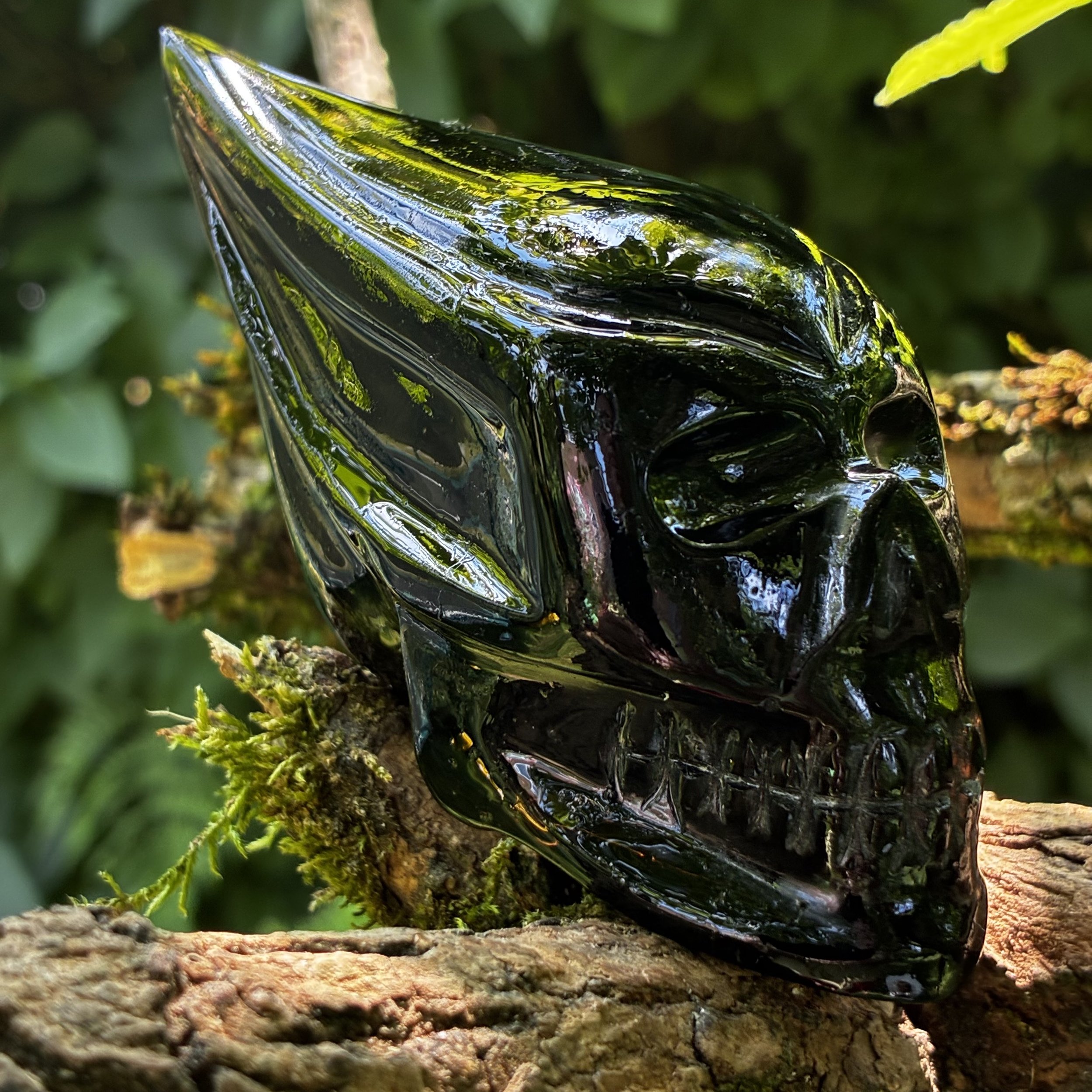 Brazilian Morion Dark Smoky Quartz Traveller Skull – 263g