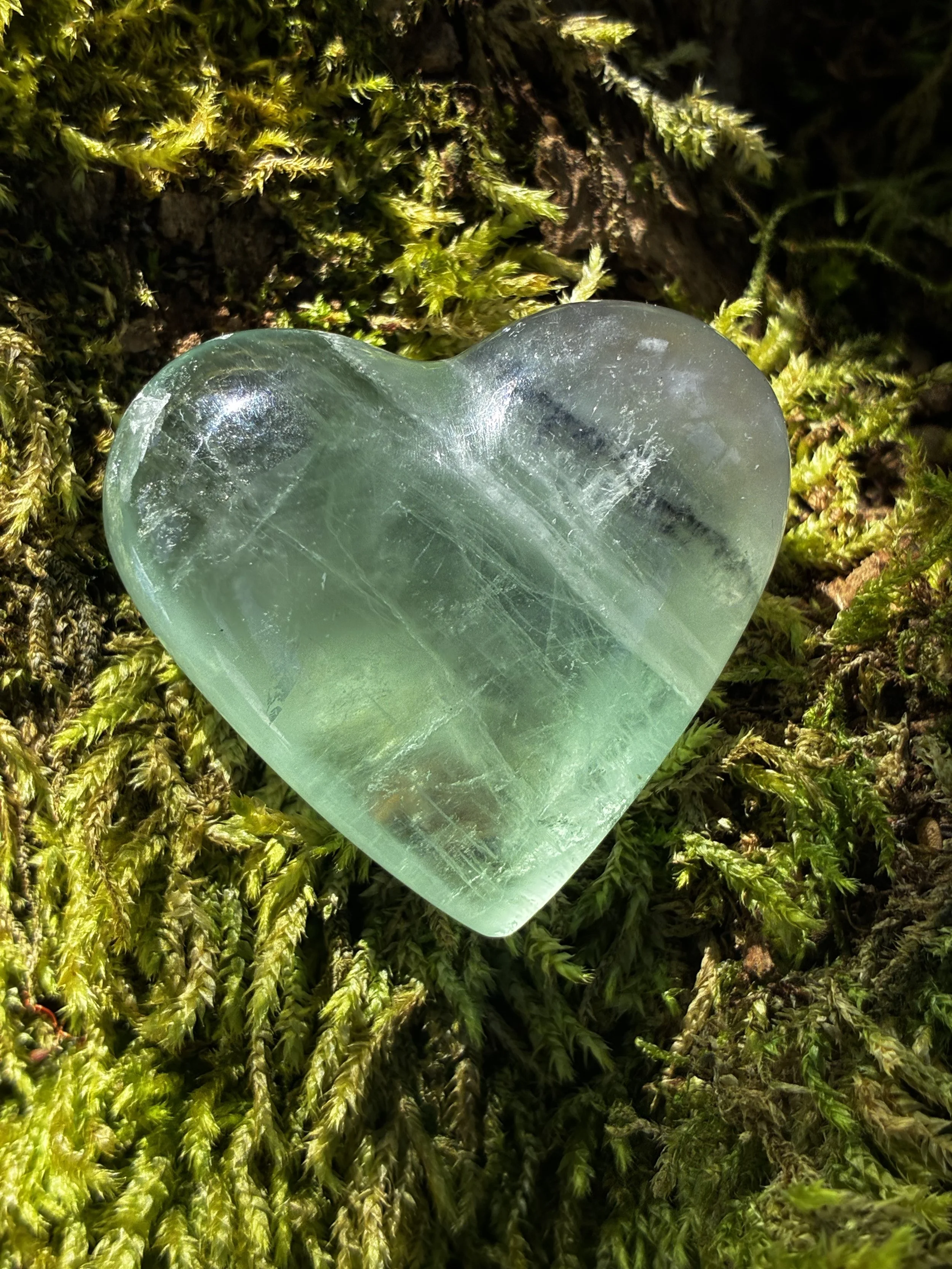 Rainbow Fluorite Crystal Brazilian Carved Heart with Dentric inclusions, 44g