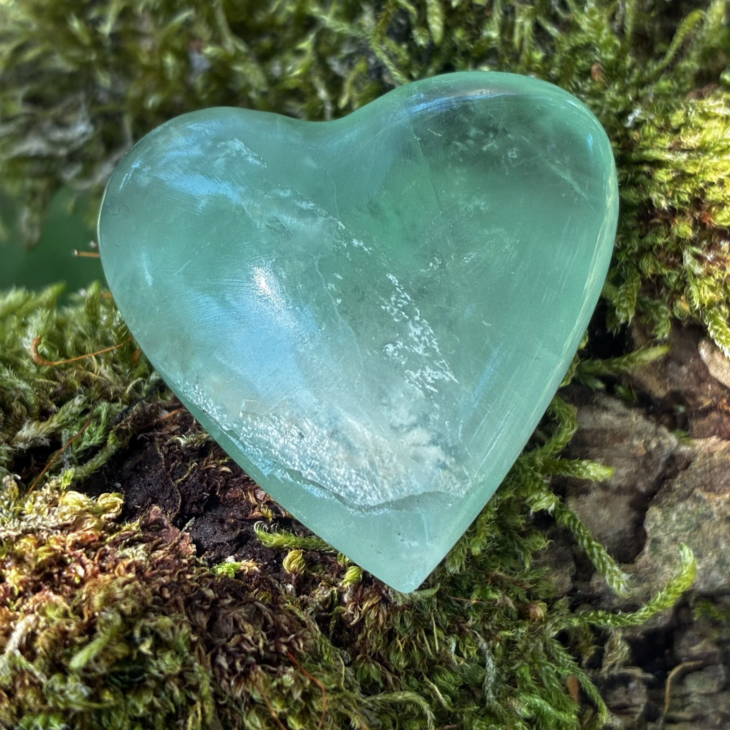 Green Fluorite Crystal Brazilian Carved Heart, 28g