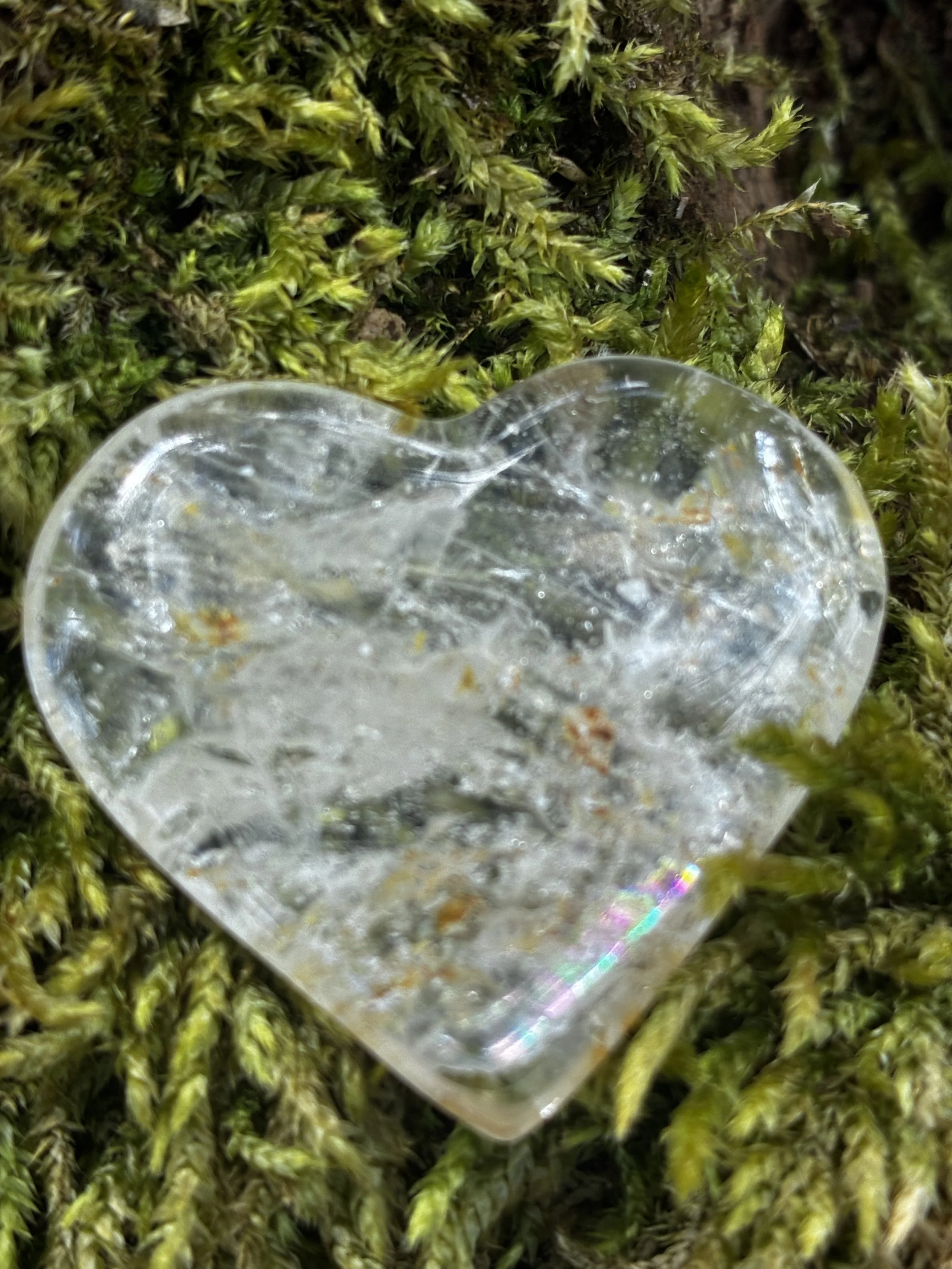 Rare Gem Quality Topaz Heart Carving with Rainbow, 15g