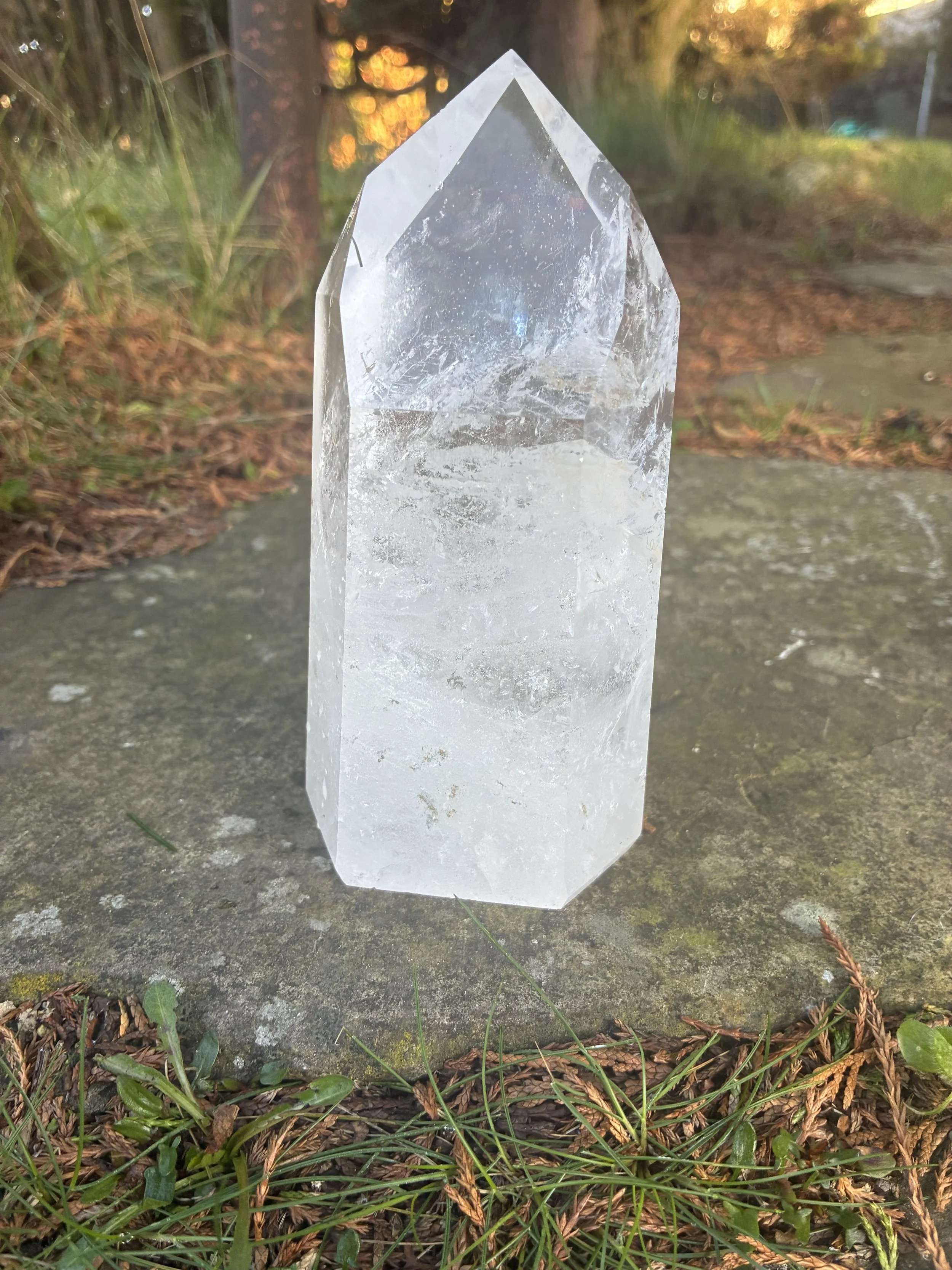 Water Clear Quartz Receiver Crystal Point with Rainbows 938g