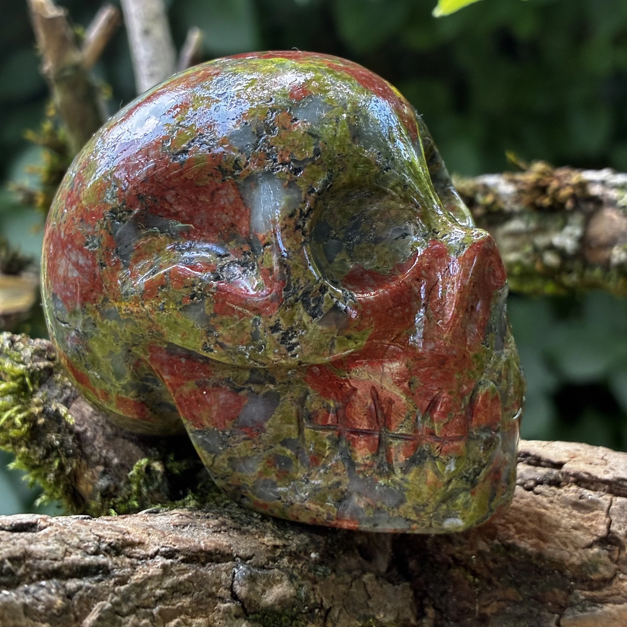 Brazilian Unakite Crystal Skull – 254g | 2.5 Inch