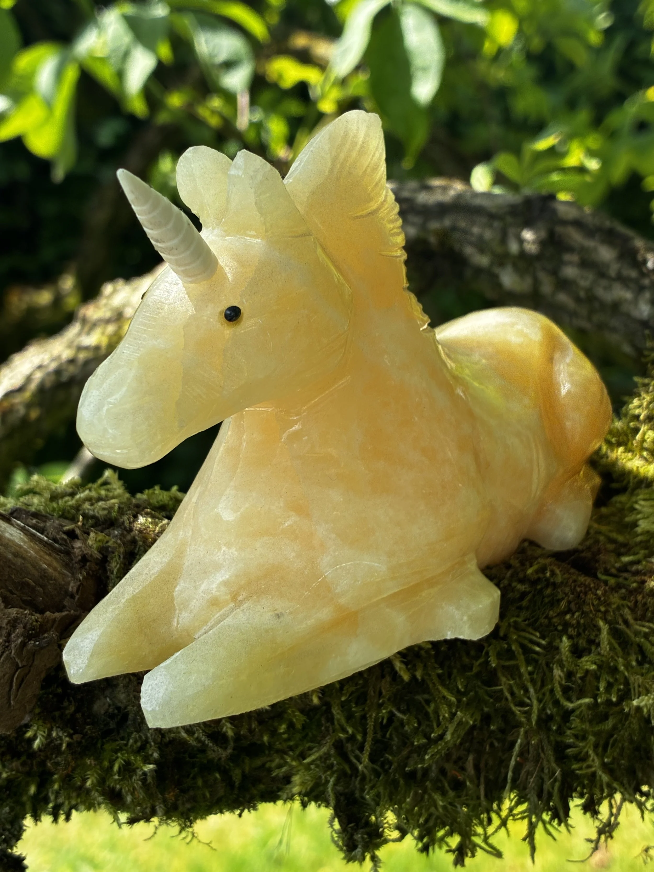 Yellow Calcite Unicorn Carved by Brazilian Carver Wilson, 434g