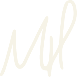 Mina Hakimpour a creative director in Washington DC has a cream colored logo scribbled, abstract line resembling a loose, looping signature of her initials