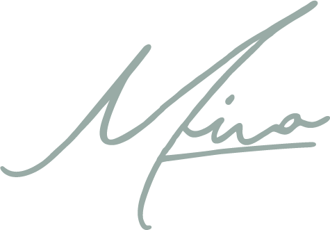 Handwritten-style script reading "Mina" in sage green