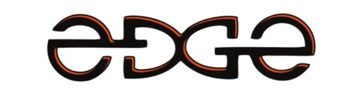 Stylized black and orange logo with the word "EDGE" written in a mirrored or reverse orientation.
