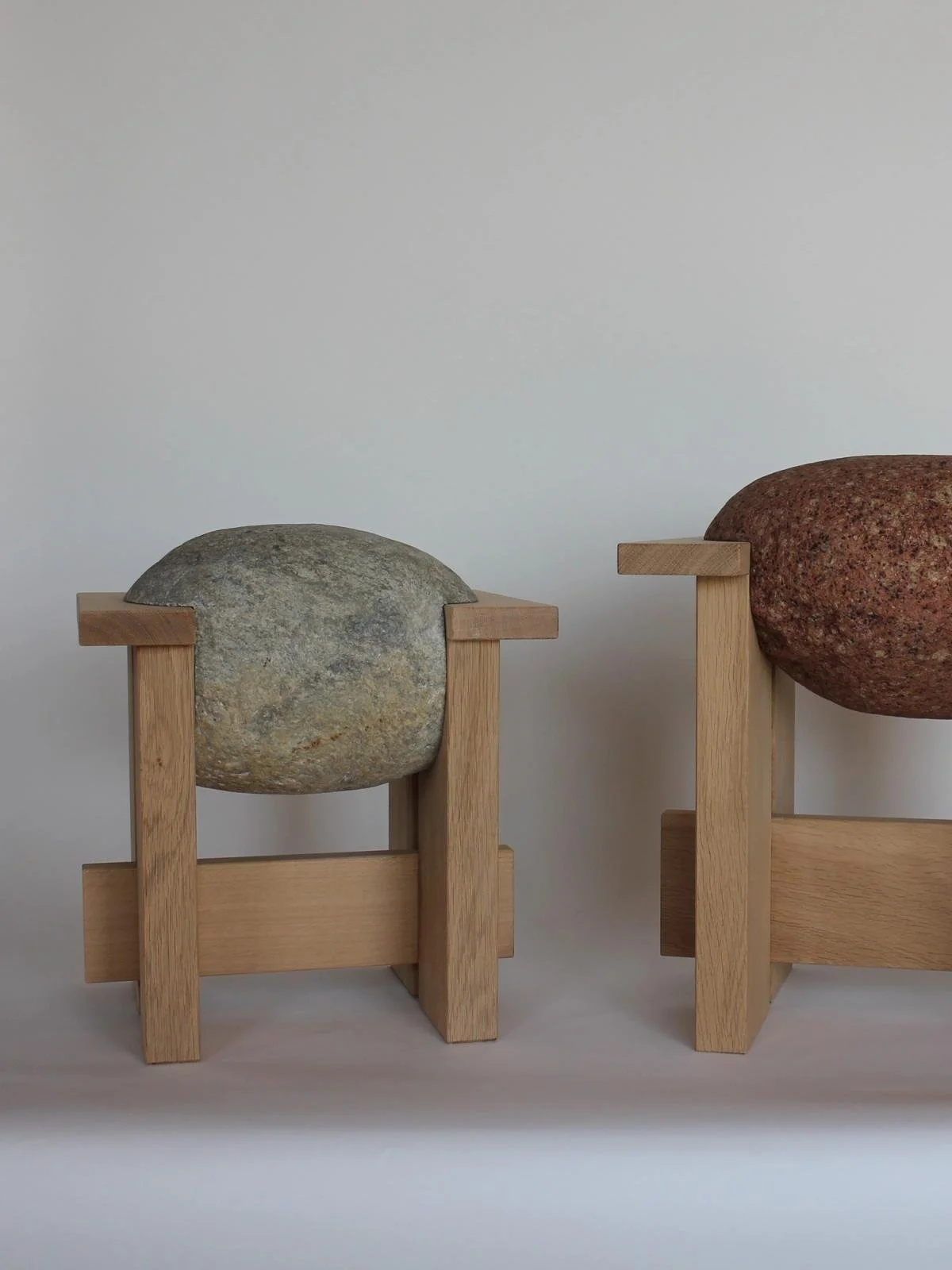 Stone seats with wooden frames in minimalist design