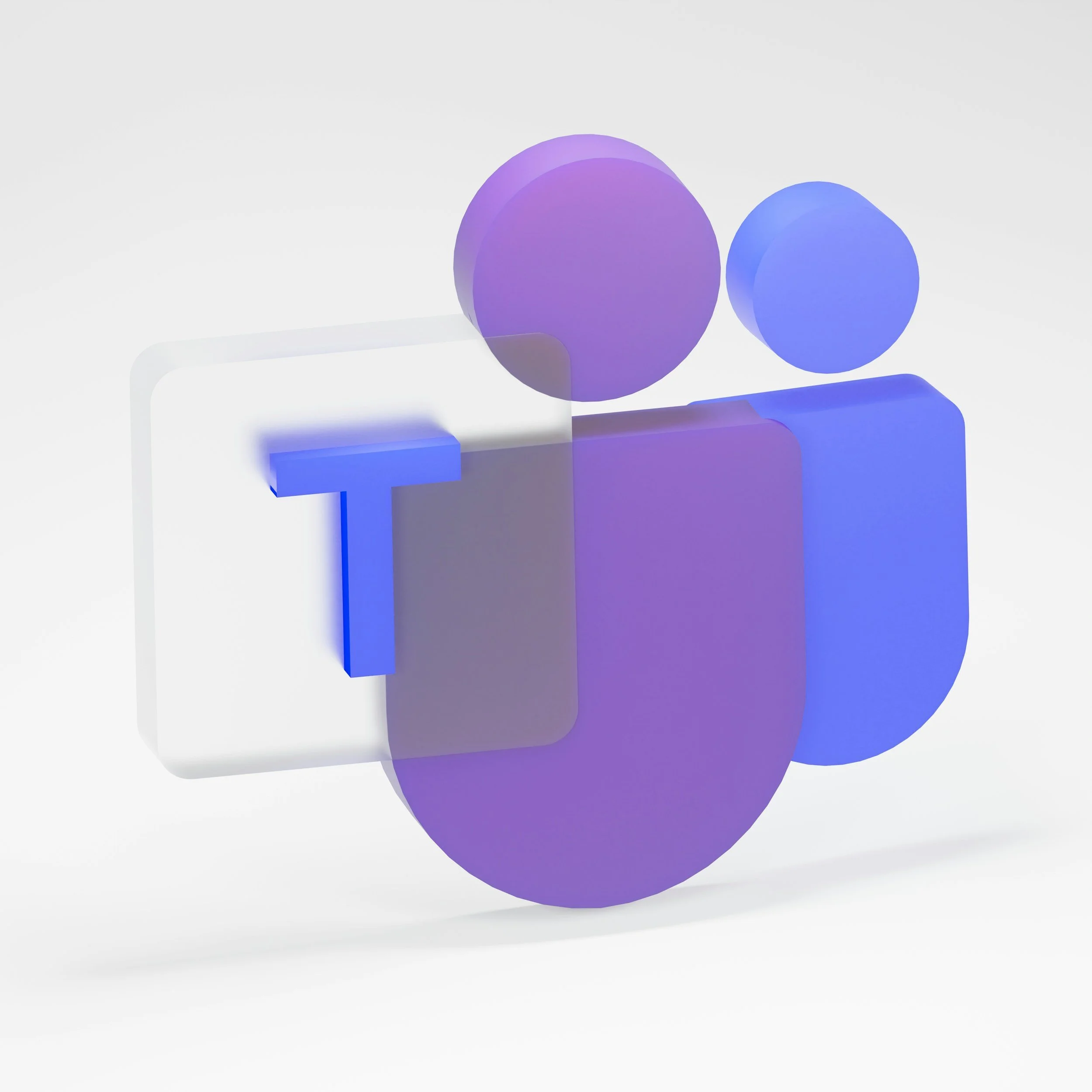 Stylized abstract logo with overlapping blue and purple 3D shapes including circles and a square, representing a modern digital or technology brand.