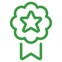 Green award ribbon with a star in the center and a ribbon tail