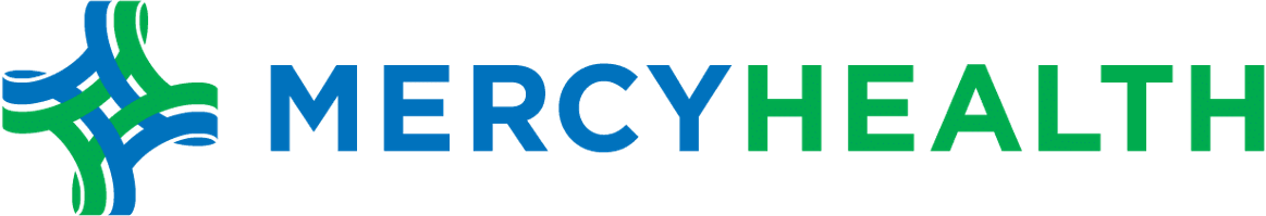 Mercy Health logo with a stylized cross icon and the words 'MERCYHEALTH' in blue and green.