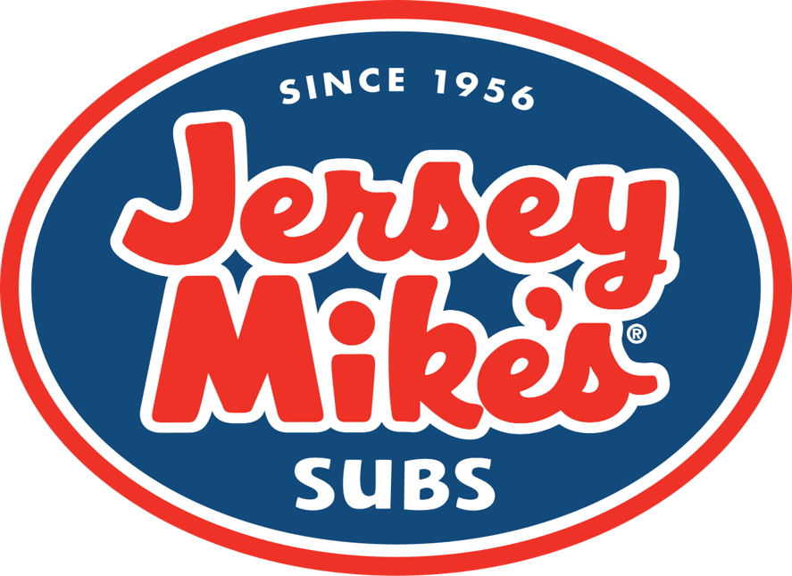 Logo of Jersey Mike's Subs with a blue oval background, red and white border, and red and white text that says "Jersey Mike's Subs" and "Since 1956".