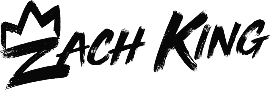 Logo with the text 'Zach King' and a crown graphic.