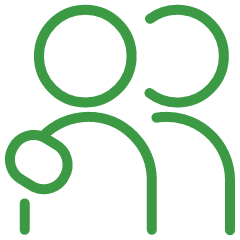 Icon of two abstract human figures, one in front and one behind, outlined in green.