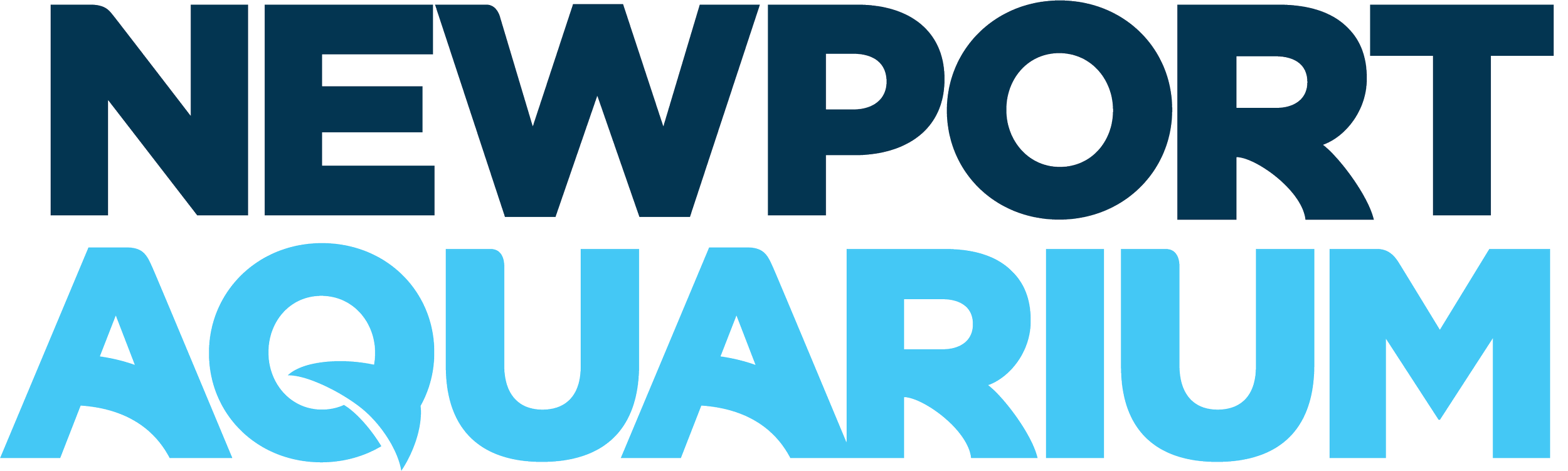 Text reading 'Newport Aquarium' in bold blue from black background.