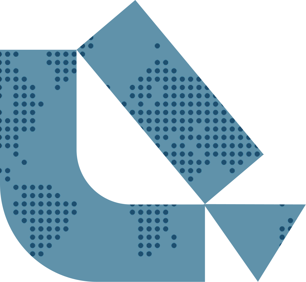 Illustratie van een wereldkaart met een pijl die naar beneden wijst, vormgegeven door een grote cirkel en een pijl met een stippenpatroon.