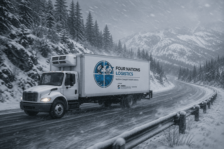 Truck on winter road