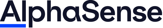 AlphaSense logo with dark blue text on a white background.