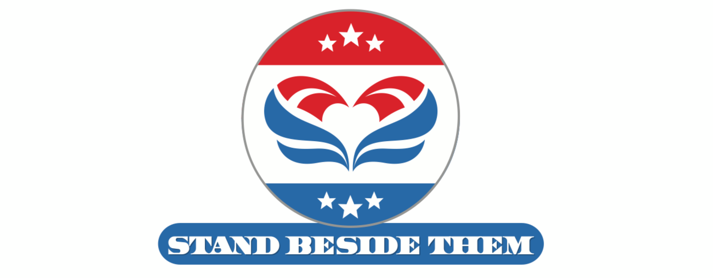 Political logo with a red, white, and blue color scheme, featuring a heart-shaped design made of two hands and the slogan "STAND BESIDE THEM" at the bottom.