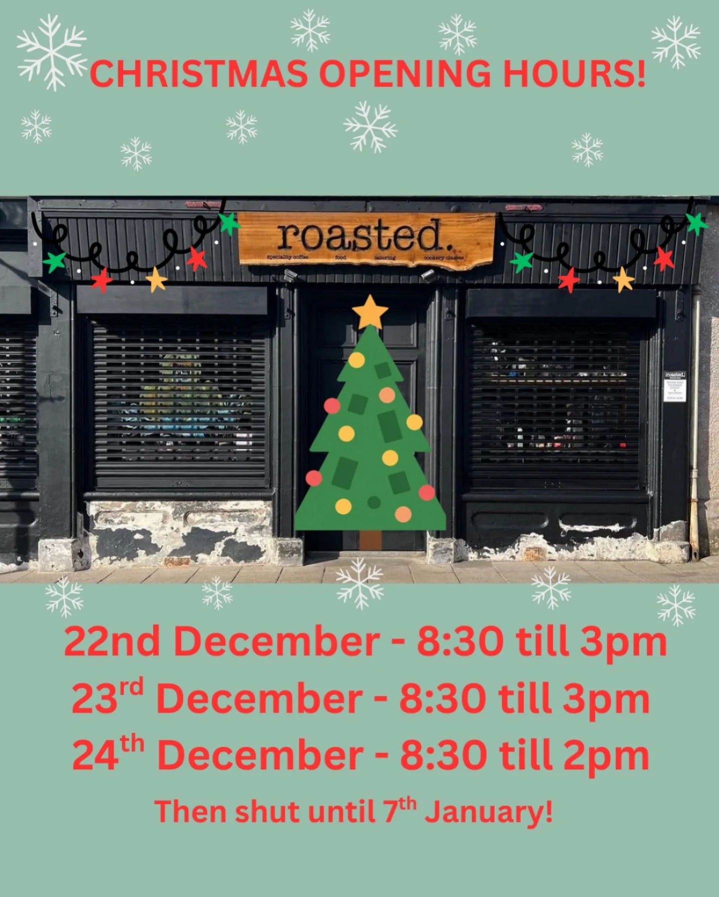 Well it&rsquo;s that time of the year again. Silly season is here. We will be here next week slinging coffees, cakes and toasties then taking a wee breather. 

See you next week. 

#openmondaytuesdaywednesday #christmasvaccay #roastedstrathaven