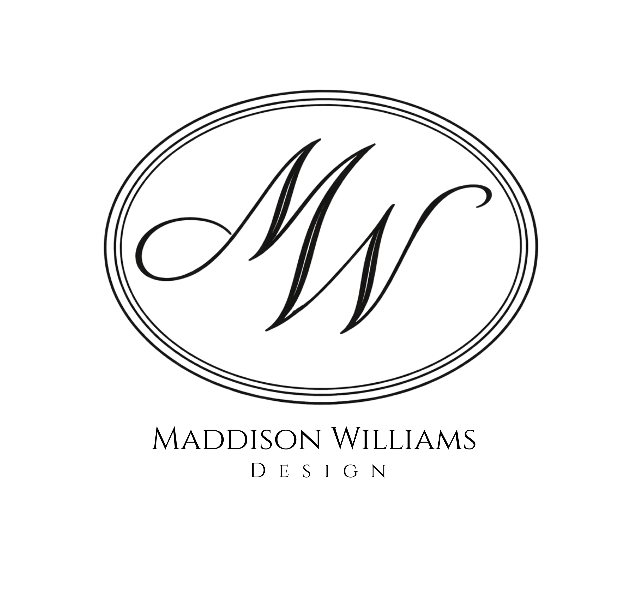 Black circular logo with elegant cursive white text inside. The text appears to be a stylized letter 'W'.