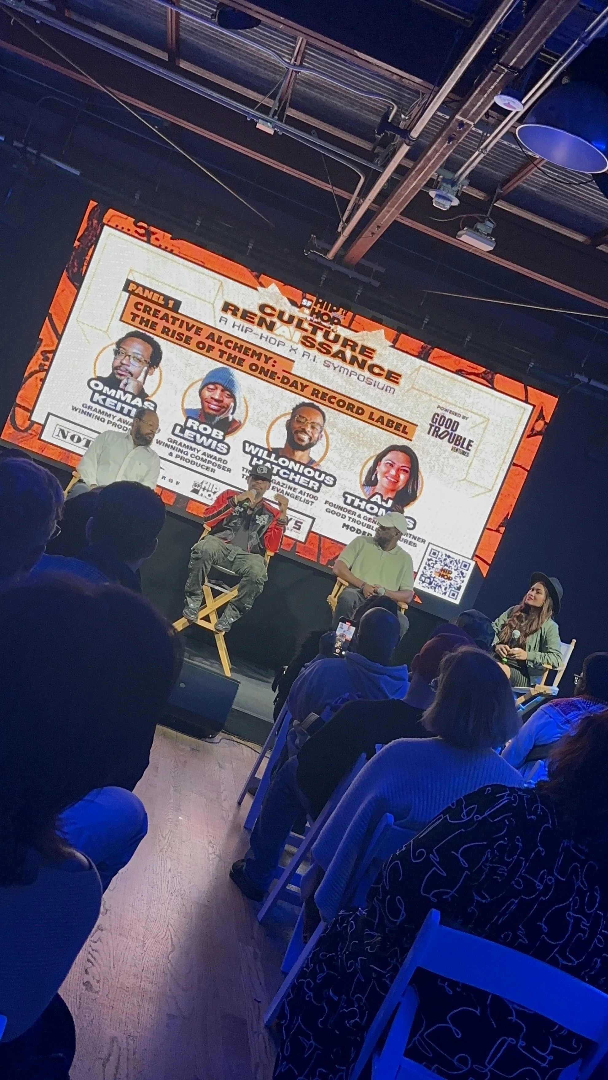 Rob Lewis addressing an audience during a conversation on creativity and cultural change for SF Hip Hop's panel discussion.
