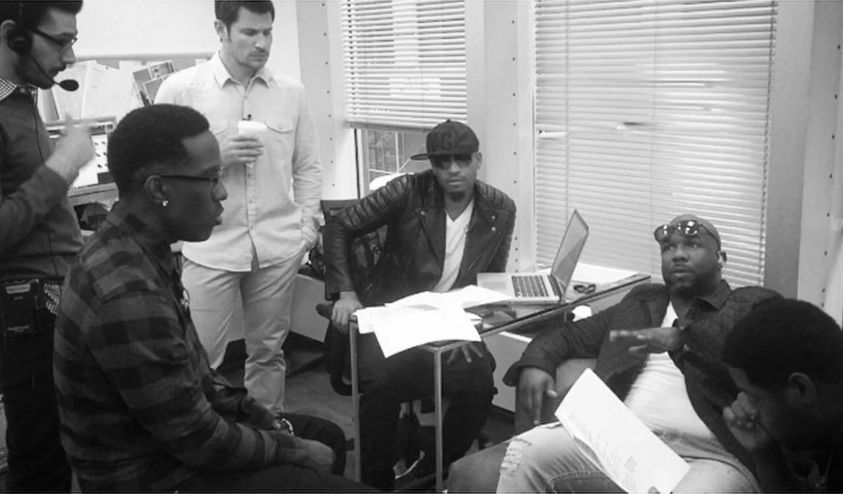 Rob Lewis, with Boyz II Men, Nick Lachey, and Emmy Award-winning producer Devin Delliquanti, on the set of the VH1 show "Big Morning Buzz Live".