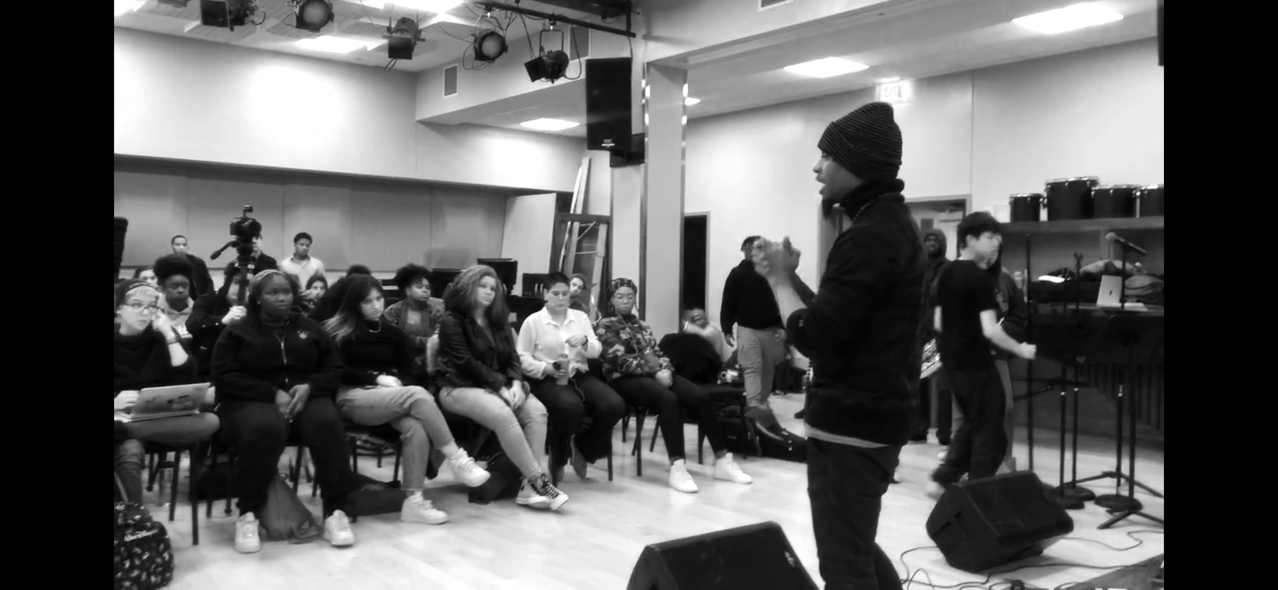 Rob Lewis speaking with Berklee College of Music students during his five-year artist-in-residence program.