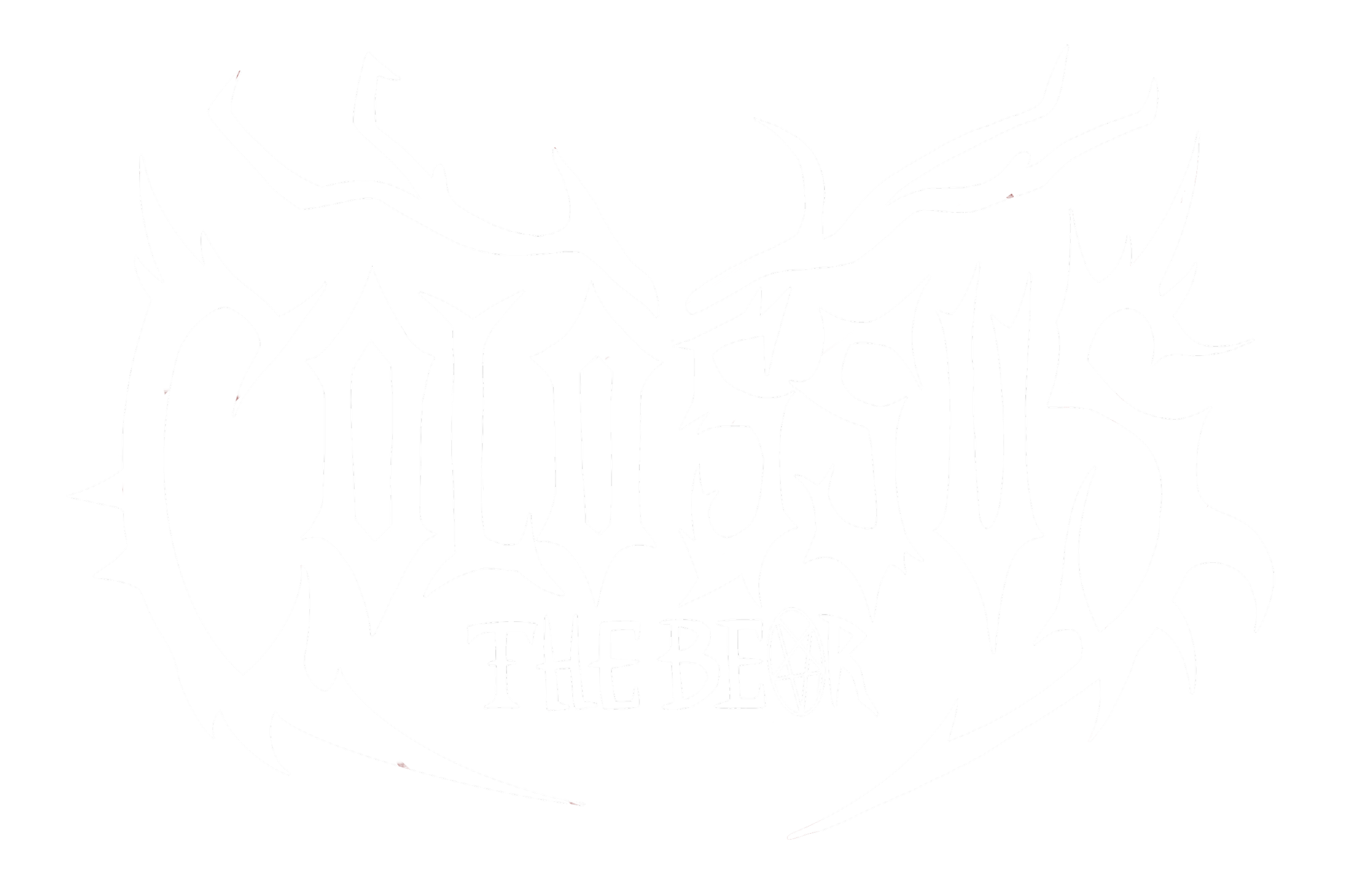 Black and white graphic featuring text that says "BLOOD THE BEAR" with stylized, jagged lettering and a pentagram symbol.