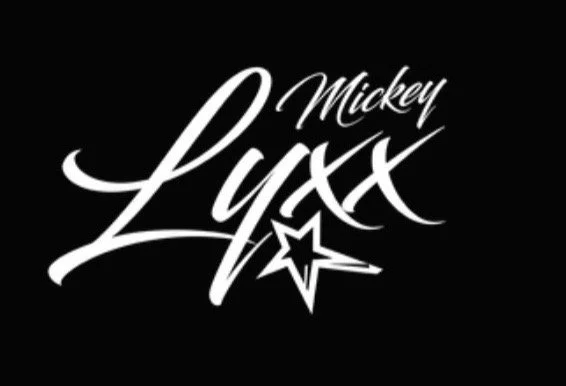 Black background with white cursive text reading 'Mickey Lynx' and a star with an arrow.
