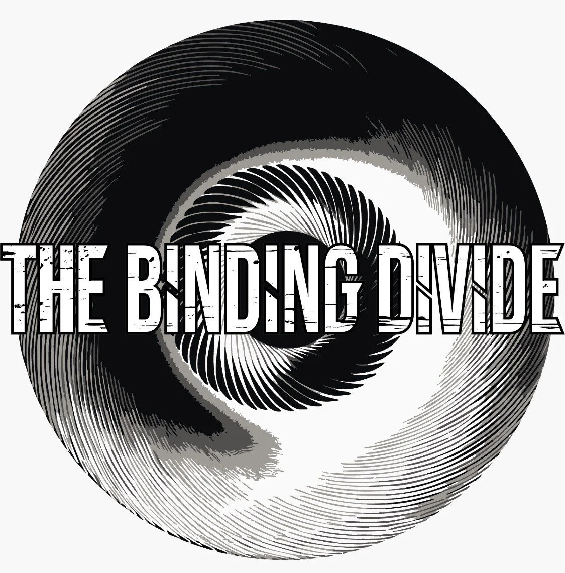 Black and white spiral pattern with the text 'THE BINDING DAVE' overlaid.