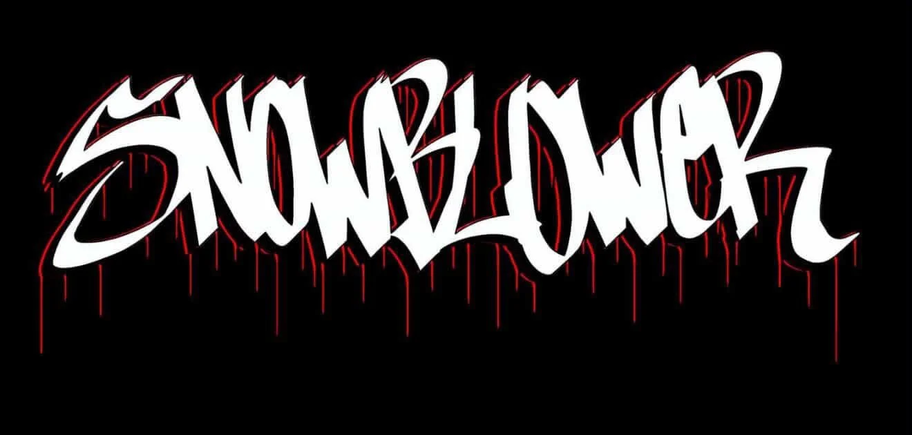 Graffiti-style white lettering with red drips on a black background.