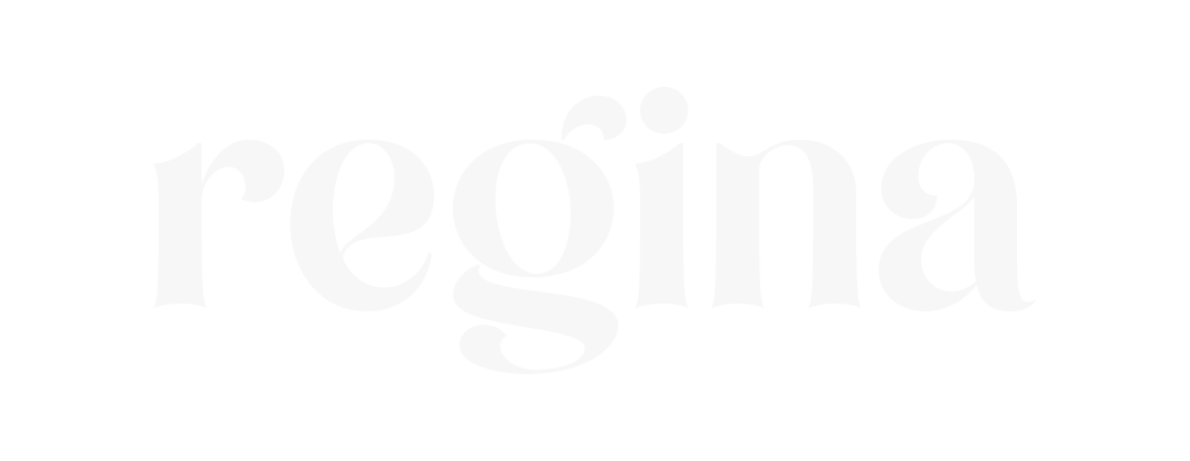 The word 'regina' in white text on a black background.