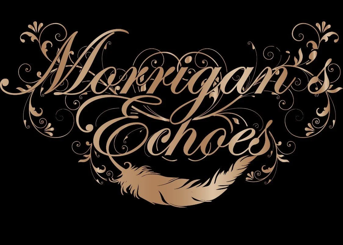 Decorative graphic with the phrase 'Merry Christmas' written in cursive, surrounded by swirling patterns and a feather at the bottom, set against a black background.