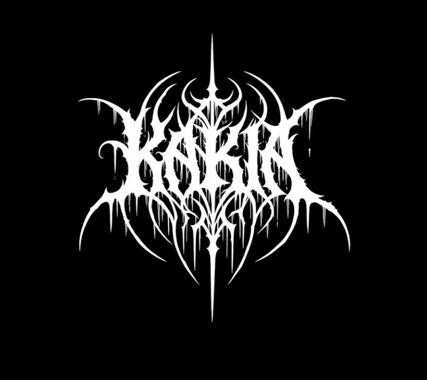 Black background with a white, intricate, spiky, and symmetrical logo or text design that appears to spell 'Horror' in a stylized, gothic font.
