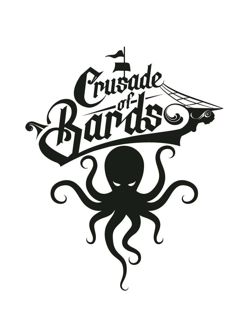 Black and white graphic logo for 'Cruise of the Barks' featuring a stylized octopus with a pirate ship's sail and flag, integrating gothic and nautical design elements.