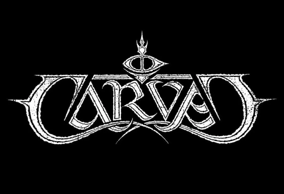 Black background with a white, intricate logo that reads "Carvex" in stylized text, featuring a central eye symbol above the text.