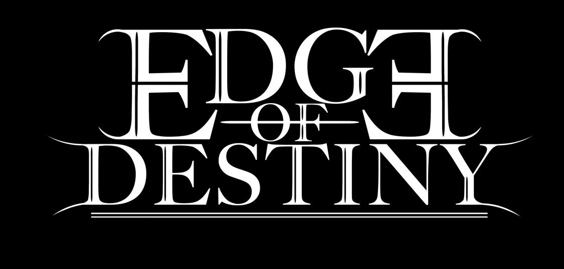 Black background with white stylized text reading 'Edge of Destiny' in a fantasy or video game font.