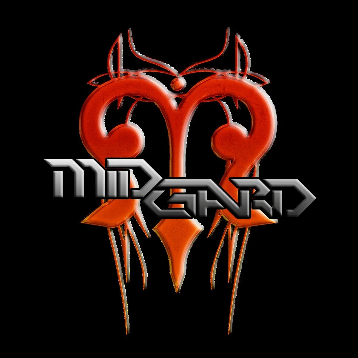 A neon sign with a red heart shape and black and white text that reads 'Madhard' against a black background.