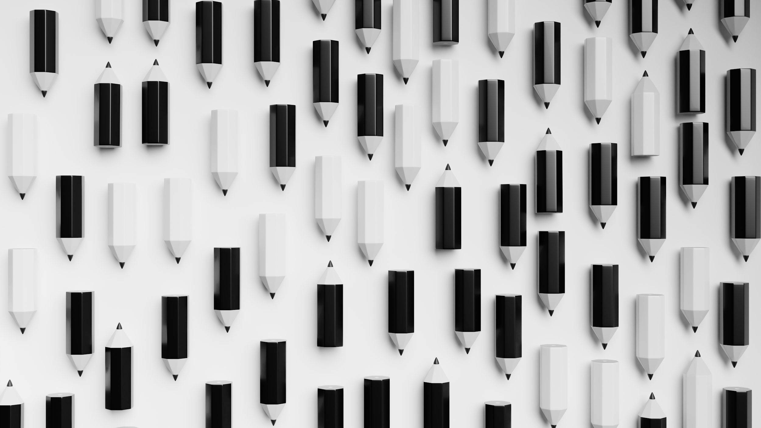 Pattern of black and white 3D pencils arranged vertically on a light background.