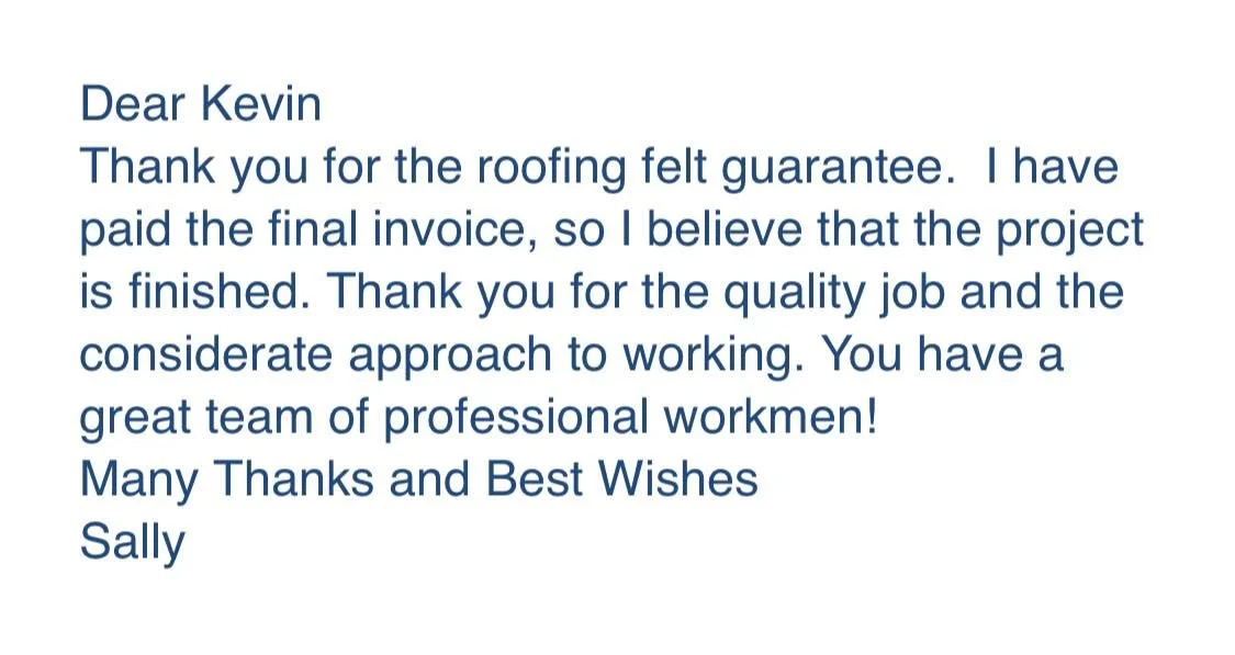Letter from Sally to Kevin of K G Croft thanking him for roofing work and final invoice payment.