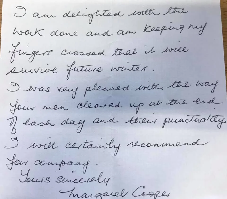 Handwritten letter on white paper expressing delight and satisfaction with work, mentioning future writing, and recommending the company for K G Croft.