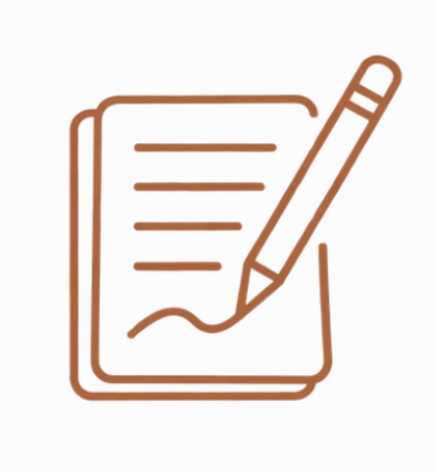 Icon of a piece of paper with lines and a signature, with a pen signing on it.