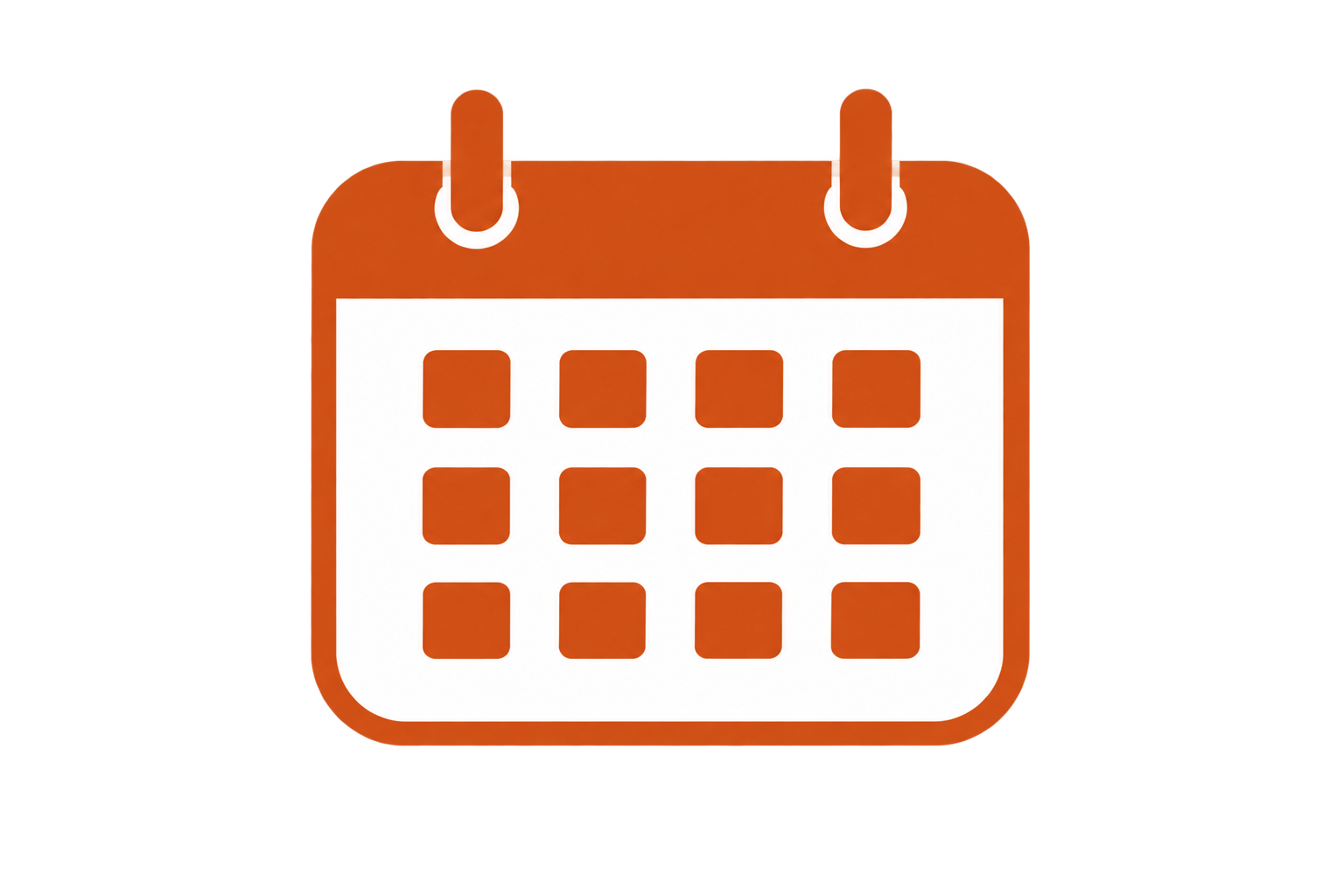 A stylized icon of a calendar with a grid of squares, depicted in orange and white colors.