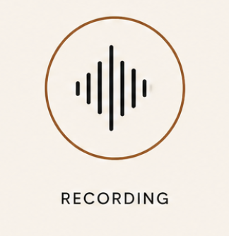 Icon of sound waves within a circle with the word 'Recording' underneath.