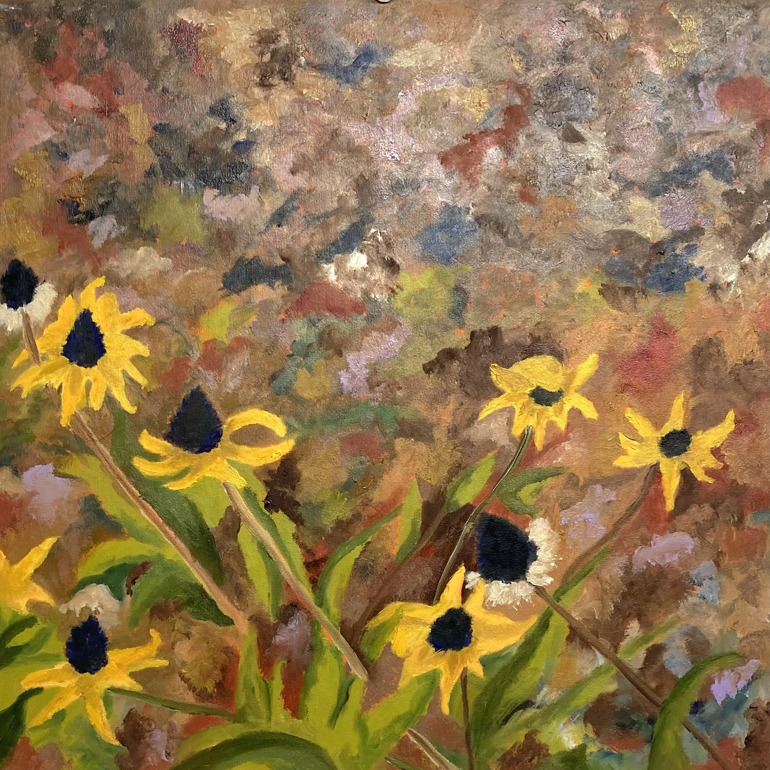 Goodbye Blackeyed Susans, 12"x12” Oil on canvas on board